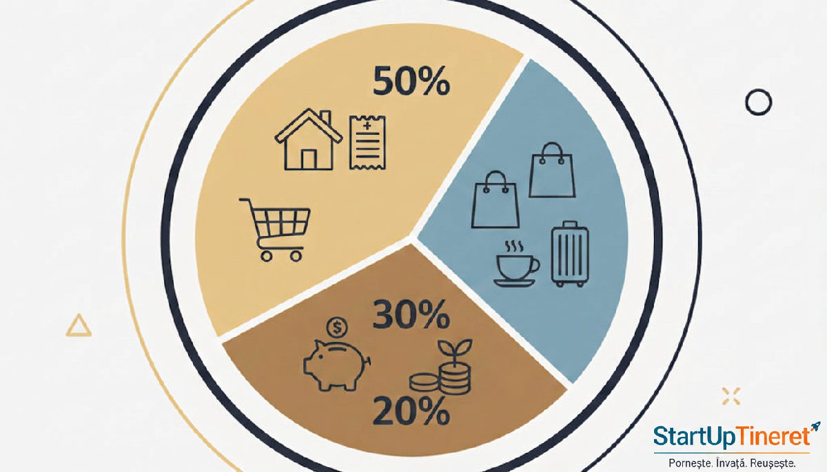 Infografic despre distribuirea bugetului personal 50/30/20.